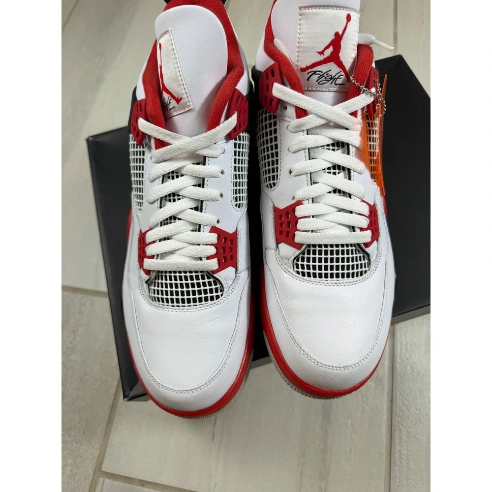 Air Jordan 4 Retro Fire Red 2020 White Black Mens Size 13 DC7770-160